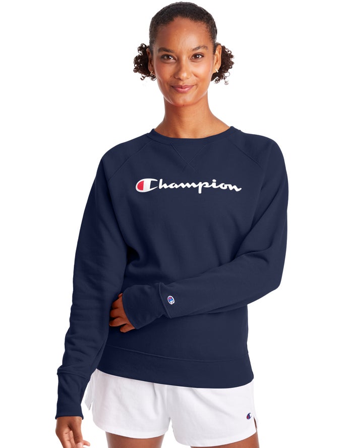 Hanorac Champion Powerblend Fleece Classic Crew Script Logo Dama Bleumarin - Romania CPOTXLA-13